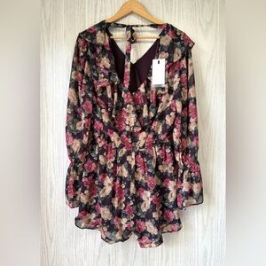 Endless Rose Bell Sleeve Floral Ruffle Romper Size L NWT
